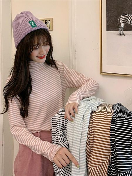 autumn korean sweet style thin sweaters women fashion chic half-turtleneck long sleeve striped basic knitwear for girls women's, White;black
autumn korean sweet style thin sweaters women fashion chic half-turtleneck long sleeve striped basic knitwear for girls women's, White;black