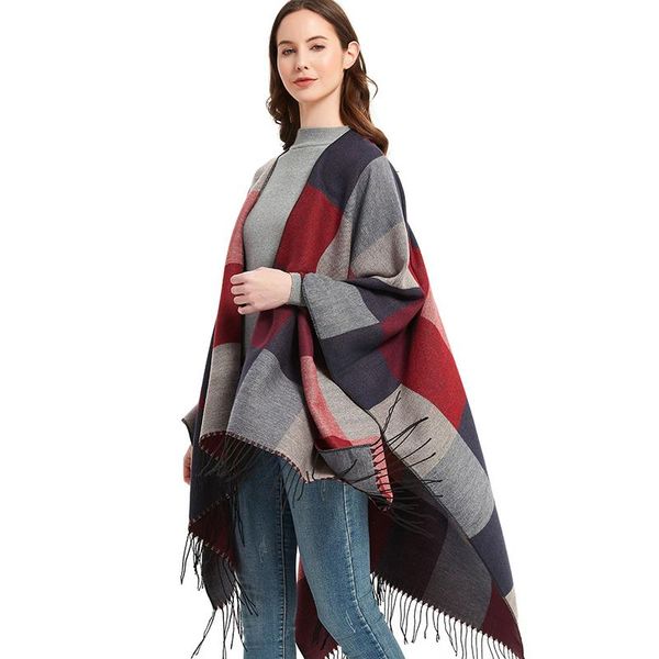 scarves spring and autumn simple classic cloak women's color large plaid thick double-sided overhanging tassel decoration warm shawl, Blue;gray
scarves spring and autumn simple classic cloak women's color large plaid thick double-sided overhanging tassel decoration warm shawl, Blue;gray