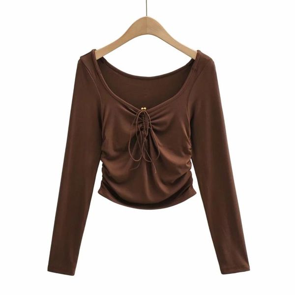 long sleeve t-shirt women's summer pleated hanging neck square short tight slim 2021 primer, White
long sleeve t-shirt women's summer pleated hanging neck square short tight slim 2021 primer, White