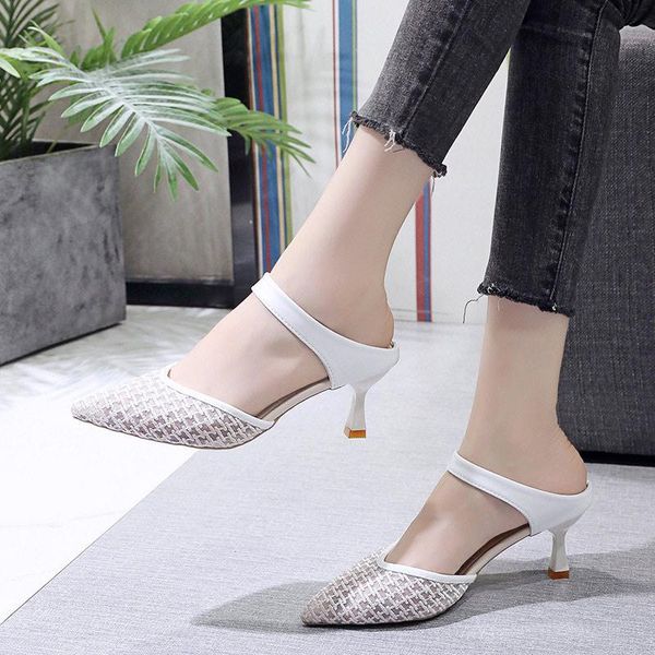 women's slippers fashion 2021 ladies mid heels slip on female outdoor footwear elegant woman sandals pointed toe summer, Black
women's slippers fashion 2021 ladies mid heels slip on female outdoor footwear elegant woman sandals pointed toe summer, Black