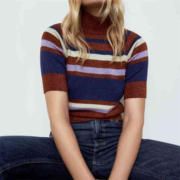 women fashion striped knitted sweater vintage high neck short sleeve female pullovers streetwear chic 210520, White;black
women fashion striped knitted sweater vintage high neck short sleeve female pullovers streetwear chic 210520, White;black