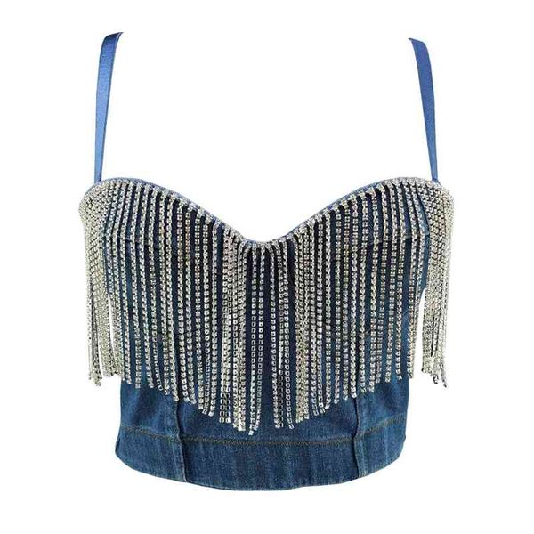 women designer beading denim crystal tassel cotton camisole summer high street punk style short camis crop 210527, White
women designer beading denim crystal tassel cotton camisole summer high street punk style short camis crop 210527, White