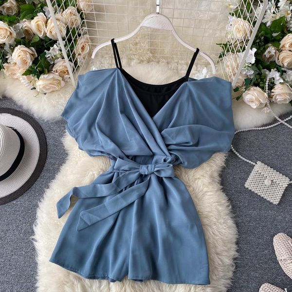 fashion faux twinset spaghetti strap womens rompers off the shoulder chiffon wide leg jumpsuit casual chic women, Black;white
fashion faux twinset spaghetti strap womens rompers off the shoulder chiffon wide leg jumpsuit casual chic women, Black;white
