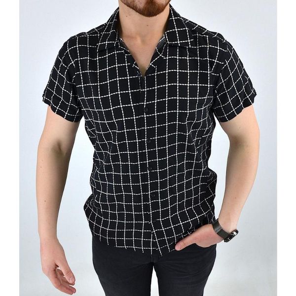 men's casual shirts summer fashion plaid stripe printed short sleeve shirt, White;black
men's casual shirts summer fashion plaid stripe printed short sleeve shirt, White;black