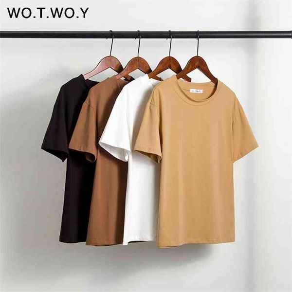 wotwoy solid casual basic t-shirt women summer short sleeve knitted cotton tee shirt black white korean femme 210623
wotwoy solid casual basic t-shirt women summer short sleeve knitted cotton tee shirt black white korean femme 210623