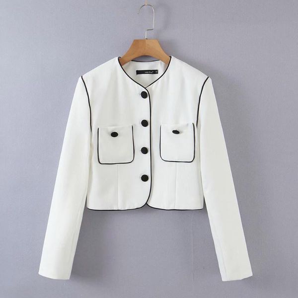 women's suits & blazers 2021 autumn contrast color short suit jacket round neck long sleeves single breasted fashion slim fit with pock, White;black
women's suits & blazers 2021 autumn contrast color short suit jacket round neck long sleeves single breasted fashion slim fit with pock, White;black