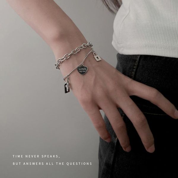 link, chain letter bracelets women geometric bracelet heart lock key fashion hand made layered silver color stainless armband, Black
link, chain letter bracelets women geometric bracelet heart lock key fashion hand made layered silver color stainless armband, Black