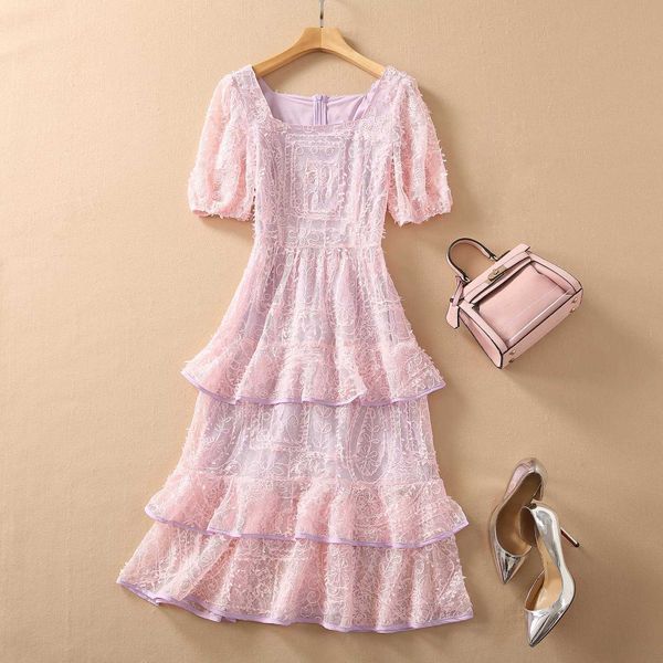 est women's fashion square collar short puff lantern sleeve solid lace embroidery gauze cake ruffles dress 210526, Black;gray
est women's fashion square collar short puff lantern sleeve solid lace embroidery gauze cake ruffles dress 210526, Black;gray