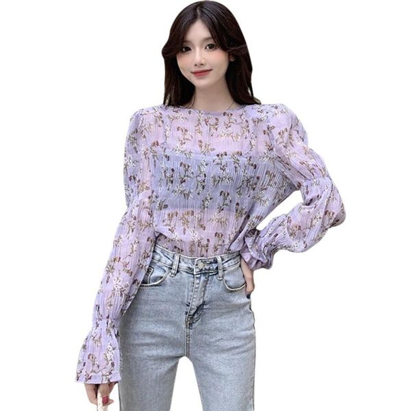 women's blouses & shirts spring women floral print o neck sweet long sleeves chiffon shirt, White
women's blouses & shirts spring women floral print o neck sweet long sleeves chiffon shirt, White