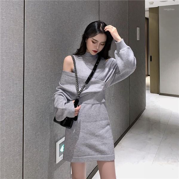autumn fashion big v-neck sweater + slim body wrap buttock slimming sundress two-piece dress women women's tracksuits, Gray
autumn fashion big v-neck sweater + slim body wrap buttock slimming sundress two-piece dress women women's tracksuits, Gray