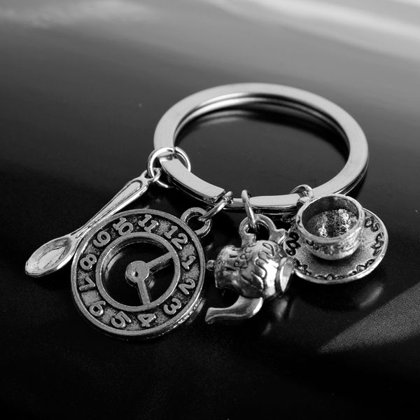 enamel pendant keychain cartoon keyring key chain retro teapot teacup spoon clock keyrings bag women gift, Silver
enamel pendant keychain cartoon keyring key chain retro teapot teacup spoon clock keyrings bag women gift, Silver