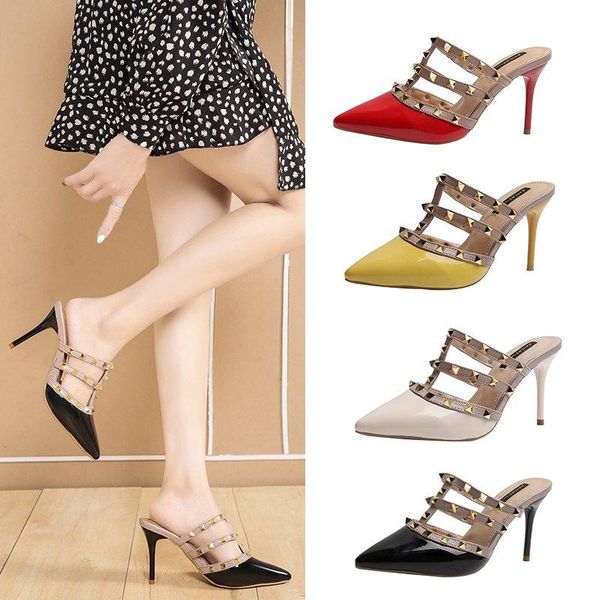 slippers 2021 summer pointed rivets fine-heeled high-heeled sandals baotou half fashion wear female tide z635, Black
slippers 2021 summer pointed rivets fine-heeled high-heeled sandals baotou half fashion wear female tide z635, Black