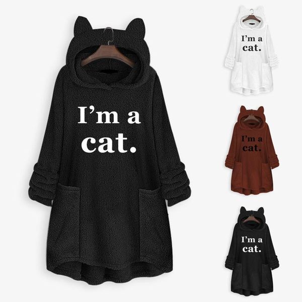 women's hoodies & sweatshirts winter girls women fashion casual pocket plus velvet mid-length sweater coat ladies cute cats home clothi, Black
women's hoodies & sweatshirts winter girls women fashion casual pocket plus velvet mid-length sweater coat ladies cute cats home clothi, Black