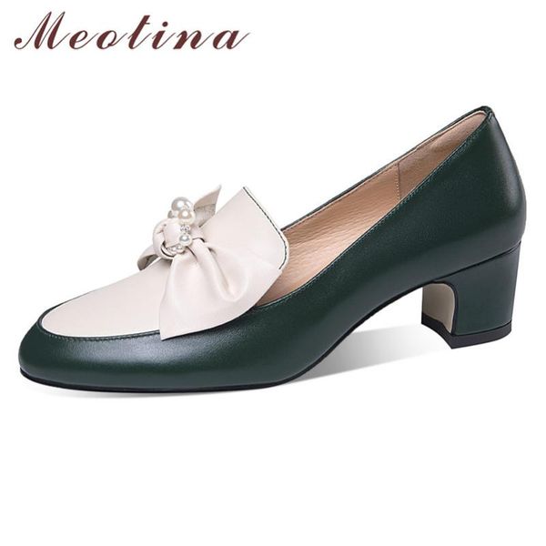 meotina pumps women genuine leather chunky heels shoes bow pearl fashion footwear female round toe mid heel green 41 42 dress, Black
meotina pumps women genuine leather chunky heels shoes bow pearl fashion footwear female round toe mid heel green 41 42 dress, Black