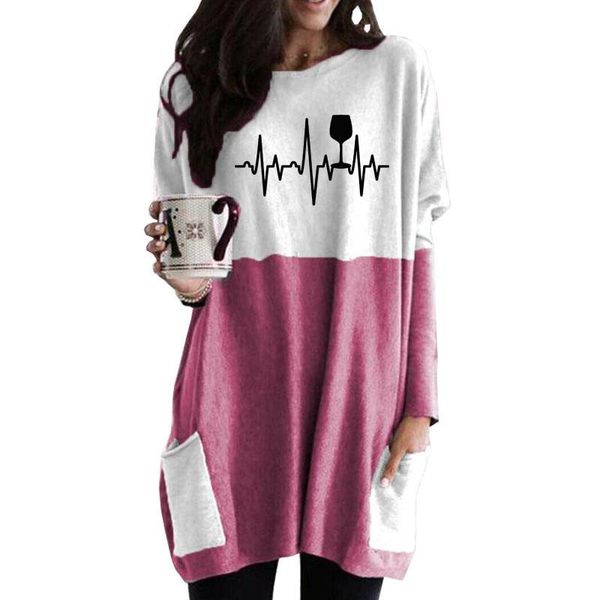 women's t-shirt wine glass heartbeat print pocket women femmes plus size spring lover gift long sleeve shirt casual for female, White
women's t-shirt wine glass heartbeat print pocket women femmes plus size spring lover gift long sleeve shirt casual for female, White