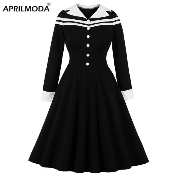casual dresses 2021 navy style long sleeve retro vintage women dress turn down collr patchwork black 50s 60s swing rockabilly jurken, Black;gray
casual dresses 2021 navy style long sleeve retro vintage women dress turn down collr patchwork black 50s 60s swing rockabilly jurken, Black;gray