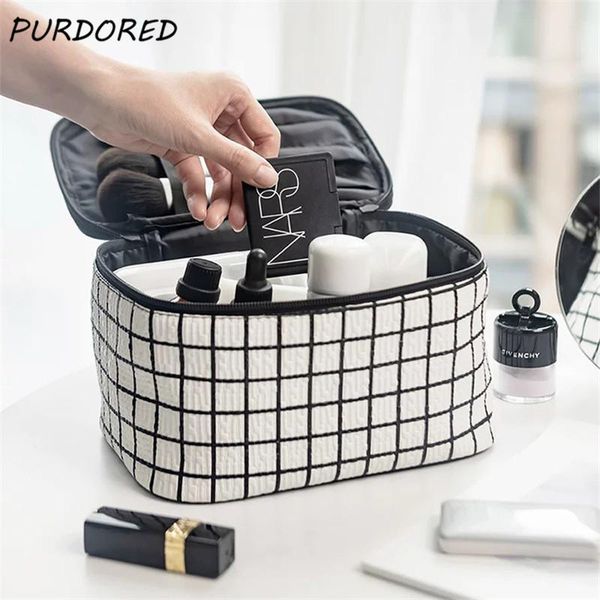 cosmetic bags & cases purdored 1 pc classic black white grid women bag pu leather travel large makeup organizer make up toiletry kit
cosmetic bags & cases purdored 1 pc classic black white grid women bag pu leather travel large makeup organizer make up toiletry kit