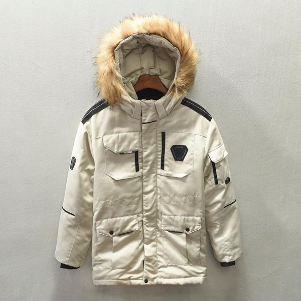 men's trench coats winter korean mens hooded white duck down long jacket men fur collar coat couples cargo thick windbreaker outwear, Tan;black 
men's trench coats winter korean mens hooded white duck down long jacket men fur collar coat couples cargo thick windbreaker outwear, Tan;black
