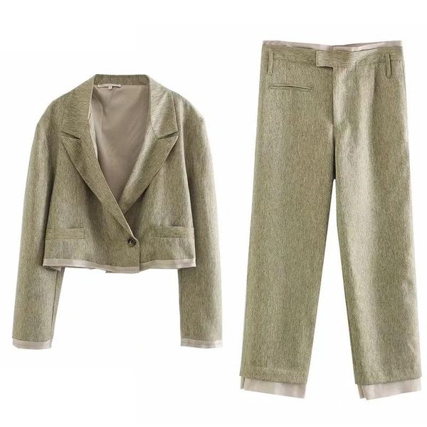 women suits spliced linen suit sets ladies short blazer jacket single button high waist pants summer two piece set women's, White
women suits spliced linen suit sets ladies short blazer jacket single button high waist pants summer two piece set women's, White
