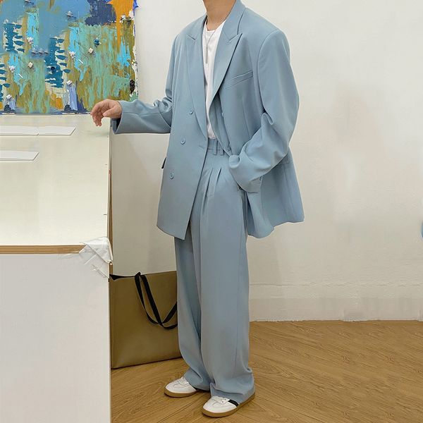 2021 autumn new men's casual suit coat korean streetwear fashion nochted collar long sleeve oversized blue blazers 9y6936, White;black
2021 autumn new men's casual suit coat korean streetwear fashion nochted collar long sleeve oversized blue blazers 9y6936, White;black