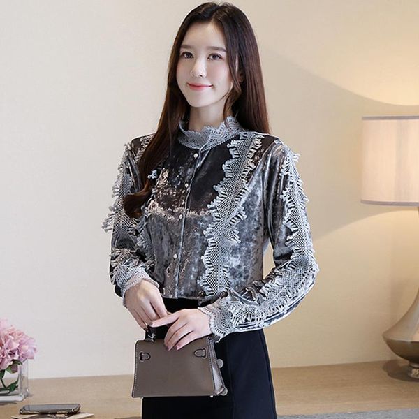 women's blouses & shirts fashion woman 2021 women blouse shirt autumn winter lace stitching gold velvet, White
women's blouses & shirts fashion woman 2021 women blouse shirt autumn winter lace stitching gold velvet, White