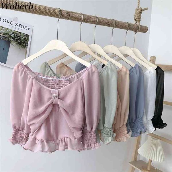 flare sleeve korean chiffon blouse solid ruffle crop women vintage slash neck blouses ruched kawaii shirt 210519, White
flare sleeve korean chiffon blouse solid ruffle crop women vintage slash neck blouses ruched kawaii shirt 210519, White