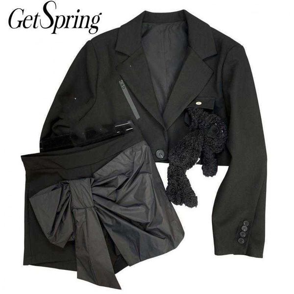 getspring women set blazer pants vintage black short suit bow high waist shorts fashion two-piece 210601, White;black
getspring women set blazer pants vintage black short suit bow high waist shorts fashion two-piece 210601, White;black