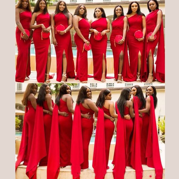 red mermaid bridesmaid dresses elegant one shoulder side split plus size wedding guest dress african maid of honor gowns, White;pink
red mermaid bridesmaid dresses elegant one shoulder side split plus size wedding guest dress african maid of honor gowns, White;pink