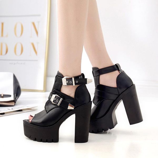 punky style black leather women boots platform heels peep toe summer shoes woman high party nightclub comfort dress
punky style black leather women boots platform heels peep toe summer shoes woman high party nightclub comfort dress