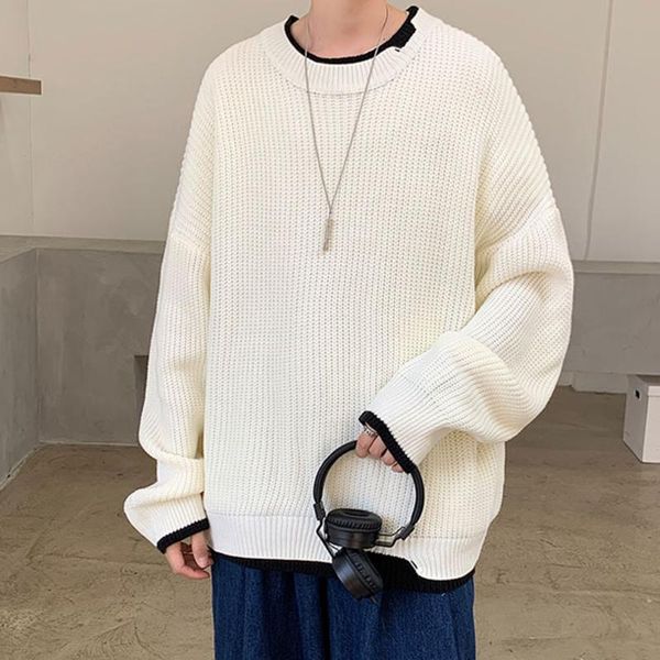 men's sweaters solid color oversize fake 2 pcs round neck male korean loose trend couple casual pullover bottoming sweater, White;black
men's sweaters solid color oversize fake 2 pcs round neck male korean loose trend couple casual pullover bottoming sweater, White;black