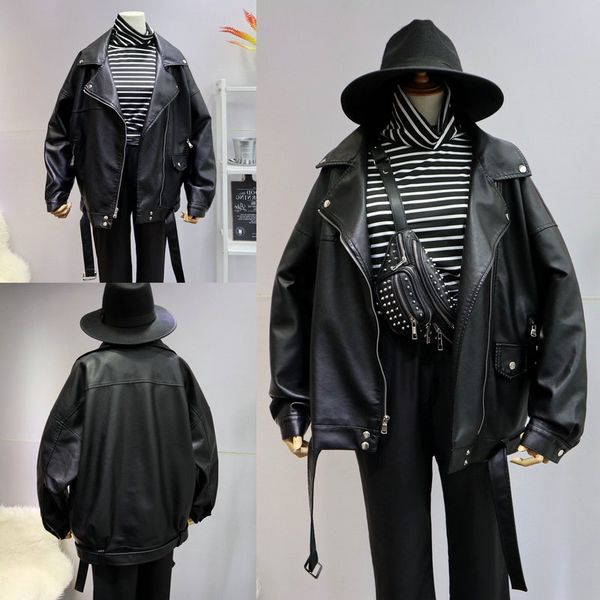 women jacket coat autumn fashion new femme black pu leather loose turn-down collar zipper wild solid jacket 210422, Black;brown
women jacket coat autumn fashion new femme black pu leather loose turn-down collar zipper wild solid jacket 210422, Black;brown