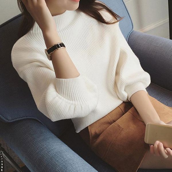 women's sweaters autumn and winter korean version of solid color loose pullover sweater half high neck i puff sleeve bottoming women, White;black
women's sweaters autumn and winter korean version of solid color loose pullover sweater half high neck i puff sleeve bottoming women, White;black