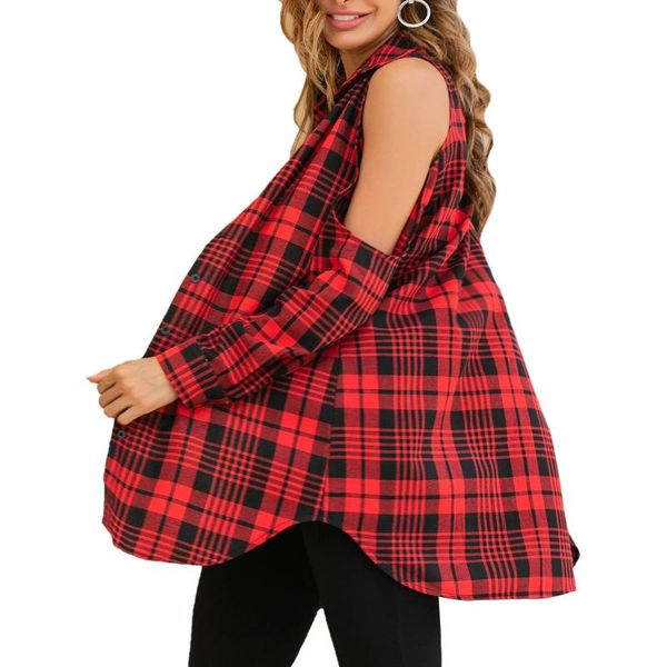 women button down shirt casual hollow out long sleeve cold shoulder plaid print cardigan lapel blouse slim women's blouses & shirts, White
women button down shirt casual hollow out long sleeve cold shoulder plaid print cardigan lapel blouse slim women's blouses & shirts, White
