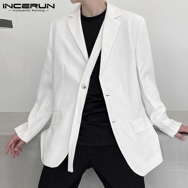 men's suits & blazers incerun men blazer 2021 solid color lapel long sleeve pockets streetwear casual button fashion lace up thin coats, White;black
men's suits & blazers incerun men blazer 2021 solid color lapel long sleeve pockets streetwear casual button fashion lace up thin coats, White;black