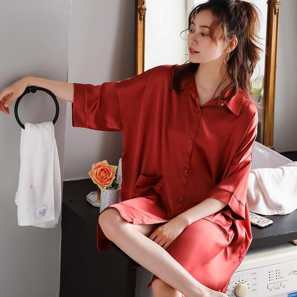 high-end quality viscose nightgown female summer thin section nv shui yi model silk short sleeve large size clothing o women's sleepwea, Black;red
high-end quality viscose nightgown female summer thin section nv shui yi model silk short sleeve large size clothing o women's sleepwea, Black;red