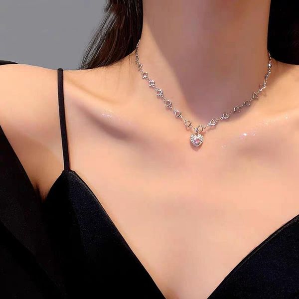 pendant necklaces pink crystal love necklace hollow heart-shaped simple temperament clavicle chains sweet cute exquisite choker jewelry for, Silver
pendant necklaces pink crystal love necklace hollow heart-shaped simple temperament clavicle chains sweet cute exquisite choker jewelry for, Silver