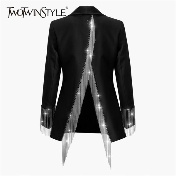 twotyle heavy chains tassel coats female long sleeve single button backless irregular overcoat women spring 211014, Black;brown
twotyle heavy chains tassel coats female long sleeve single button backless irregular overcoat women spring 211014, Black;brown