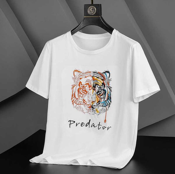 summer 2021 men's tiger head embroidered t-shirt half sleeve mercerized cotton short sleeve trend base shirt, White;black
summer 2021 men's tiger head embroidered t-shirt half sleeve mercerized cotton short sleeve trend base shirt, White;black