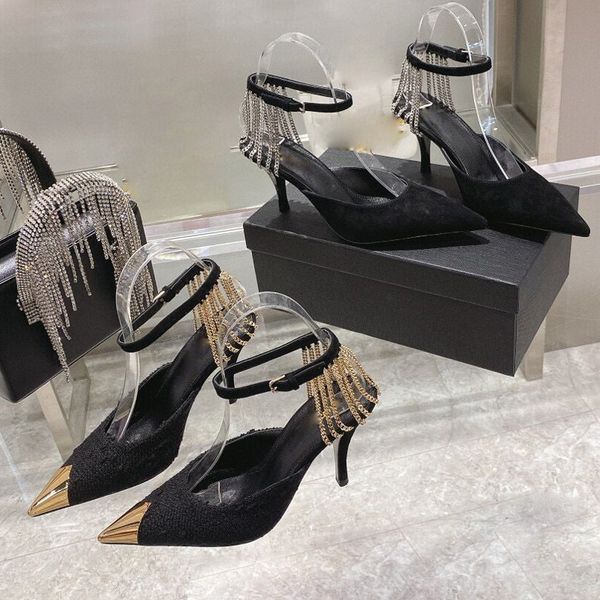 summer home metal closed toe shoes high heels pumps ankle t-strap tassels sandals female brand designer temperament chain luxury pointed mid, Black
summer home metal closed toe shoes high heels pumps ankle t-strap tassels sandals female brand designer temperament chain luxury pointed mid, Black
