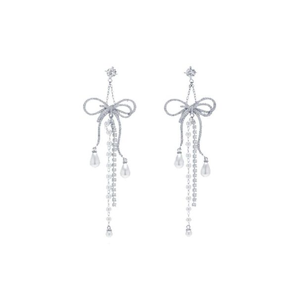 classic creative design fashion zircon bow knot long tassel earrings for women dangle & chandelier, Silver
classic creative design fashion zircon bow knot long tassel earrings for women dangle & chandelier, Silver