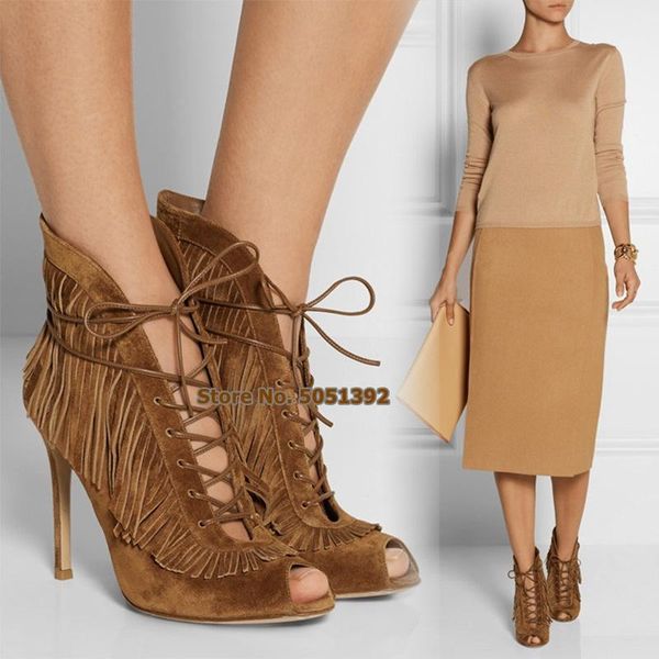 dress shoes women high heel suede fringe cross-tied lace-up stiletto sandals peep toe summer short boots fashion tassel large size, Black
dress shoes women high heel suede fringe cross-tied lace-up stiletto sandals peep toe summer short boots fashion tassel large size, Black