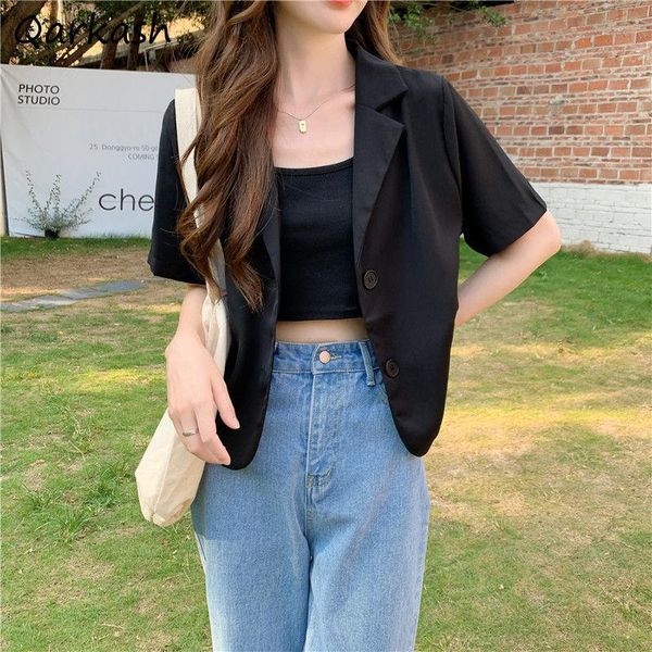 women's suits & blazers women notched korean summer bf style solid outerwear female high street retro elegant basic crops thin girls cl, White;black
women's suits & blazers women notched korean summer bf style solid outerwear female high street retro elegant basic crops thin girls cl, White;black