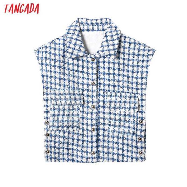 tangada women elegant blue tweed sleeveless jacket coat turn down collar ladies coat 6h24 210609, Black;brown
tangada women elegant blue tweed sleeveless jacket coat turn down collar ladies coat 6h24 210609, Black;brown