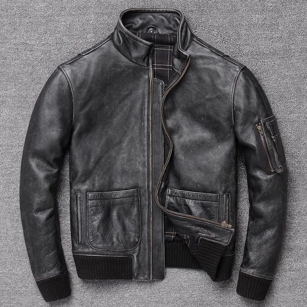 men's leather & faux leisure state leading layer cowhide do old man lear garmant contracted sale bomber jackets coat, Black
men's leather & faux leisure state leading layer cowhide do old man lear garmant contracted sale bomber jackets coat, Black