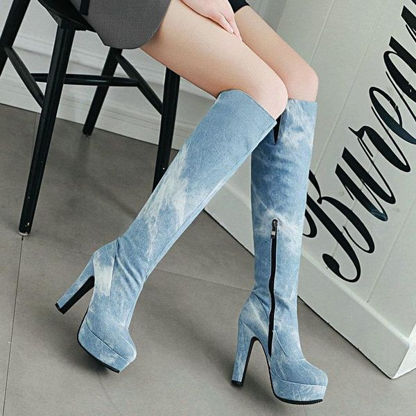boots style denim ladies fashion super high heel platform autumn winter stitching knee zipper large size shoes, Black
boots style denim ladies fashion super high heel platform autumn winter stitching knee zipper large size shoes, Black