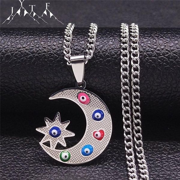 pendant necklaces moon star stainless steel turkey eye chain women/men silver color judaism necklace jewelry bijoux acier n5216s05
pendant necklaces moon star stainless steel turkey eye chain women/men silver color judaism necklace jewelry bijoux acier n5216s05