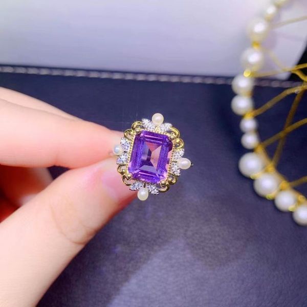 cluster rings exquisite jewelry 925 sterling silver inset with gemstone women's fashion rectangle amethyst adjustable ring support det, Golden;silver
cluster rings exquisite jewelry 925 sterling silver inset with gemstone women's fashion rectangle amethyst adjustable ring support det, Golden;silver