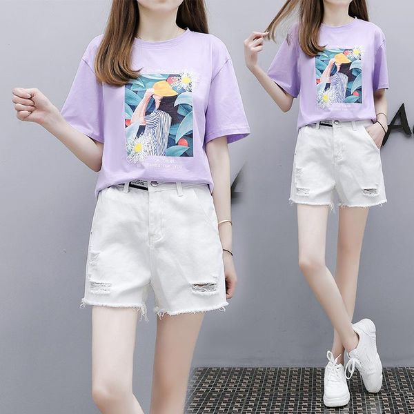 women's tracksuits womens summer cotton suit tashion printing short sleeve + hole shorts 2 piece set female large size leisure two, Gray
women's tracksuits womens summer cotton suit tashion printing short sleeve + hole shorts 2 piece set female large size leisure two, Gray