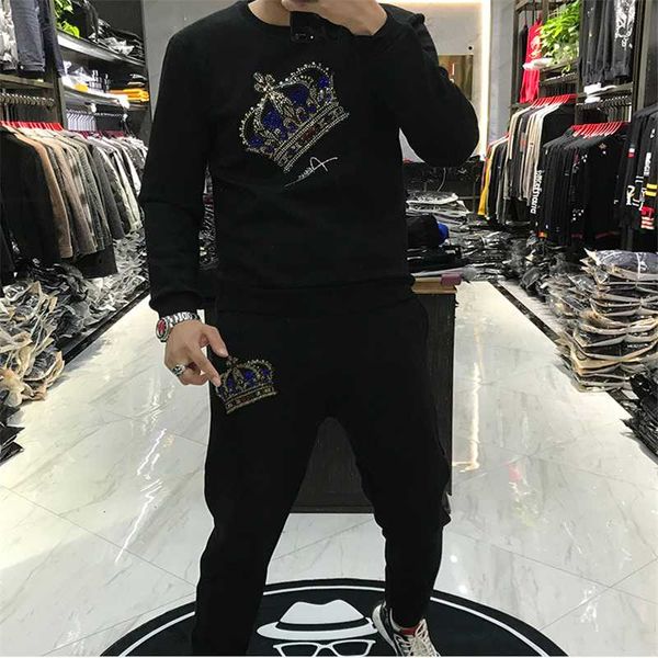men's tracksuits selling crown hooded sportswear cotton sweatshirt drilling jogger 2-piec, Gray
men's tracksuits selling crown hooded sportswear cotton sweatshirt drilling jogger 2-piec, Gray