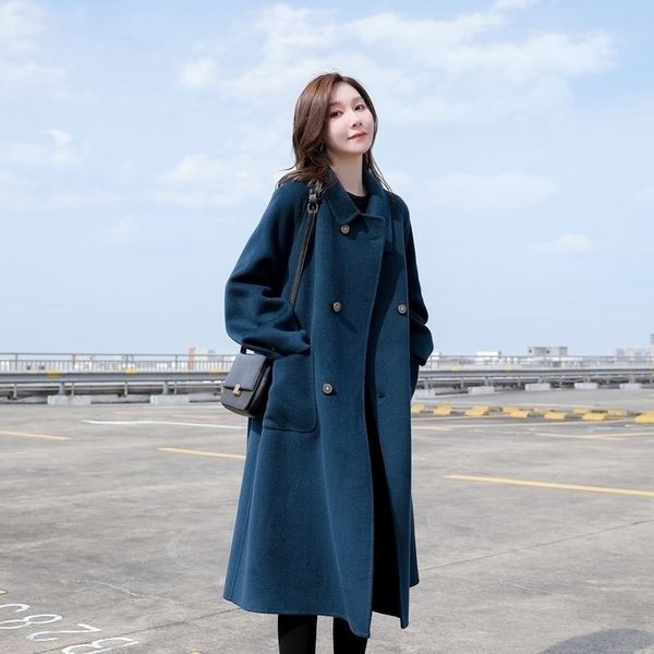 2021 autumn and winter double faced cashmere women's long loose hepburn small man woolen coat, Black
2021 autumn and winter double faced cashmere women's long loose hepburn small man woolen coat, Black